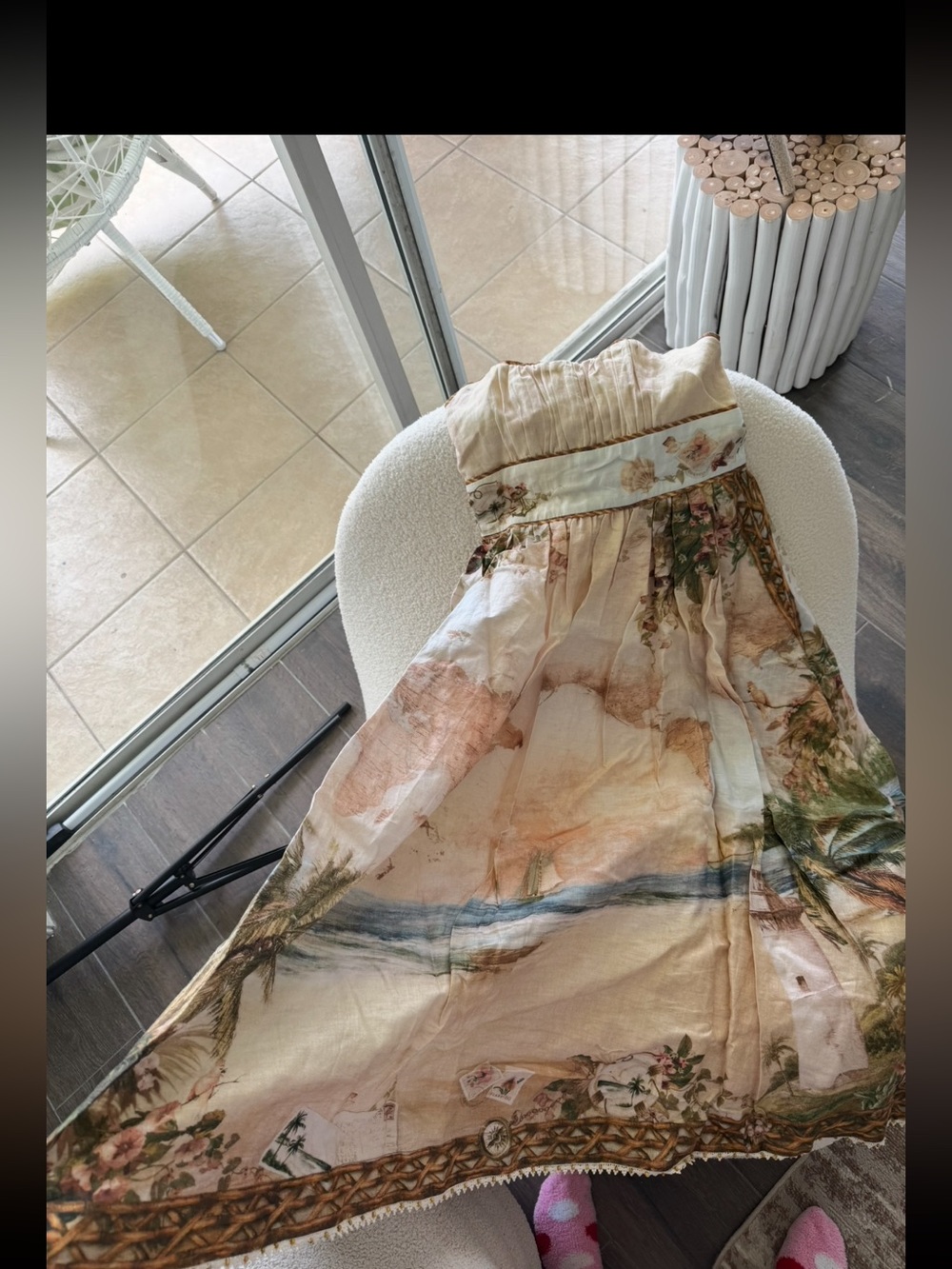 Zimmermann Cream Floral Map-Print Tie-Shoulder Midi Dress size 1 (us 4-6) - Picture 2 of 2
